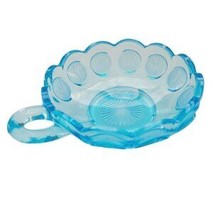 Vintage Fostoria Blue Coin Glass Nappy Dish One Handle Fluoresces Read Desc